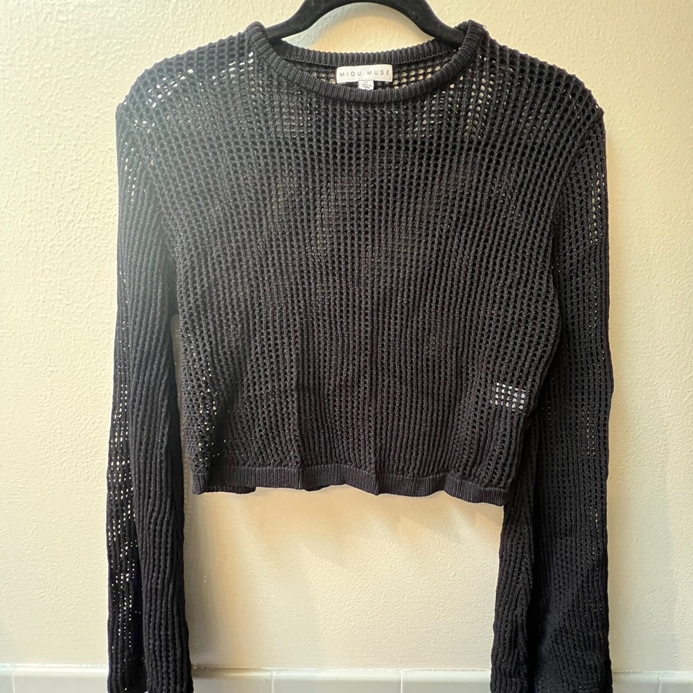 Miou Muse Black Knit Long Sleeve Crop Top